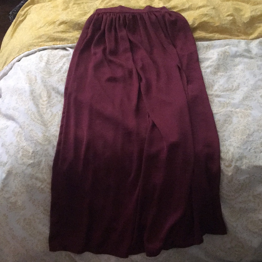 Maroon, silk skirt with slit